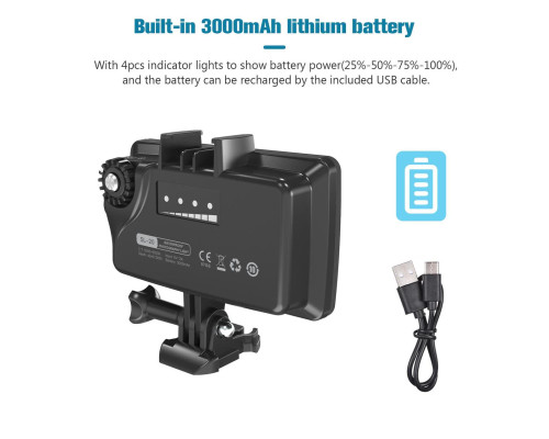 Лампа LED свет c RGB водонепроницаемая Andoer SL-20, LED подсветка для экшн-камер Xiaomi YI, SJCam, GoPRO