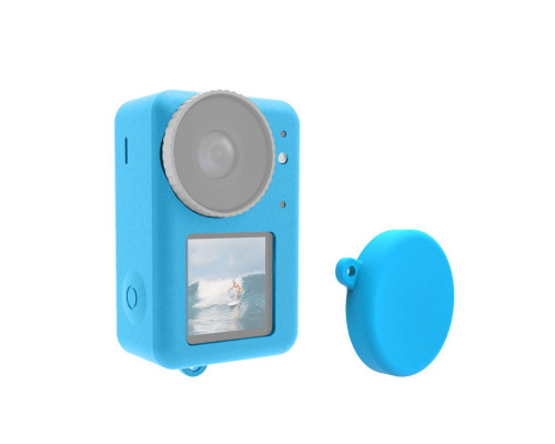 Силиконовый чехол, футляр с крышкой на объектив для экшн камер DJI OSMO Action 3, 4, 5 - синий код (MCGP01)