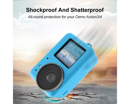 Силиконовый чехол, футляр с крышкой на объектив для экшн камер DJI OSMO Action 3, 4, 5 - синий код (MCGP01)