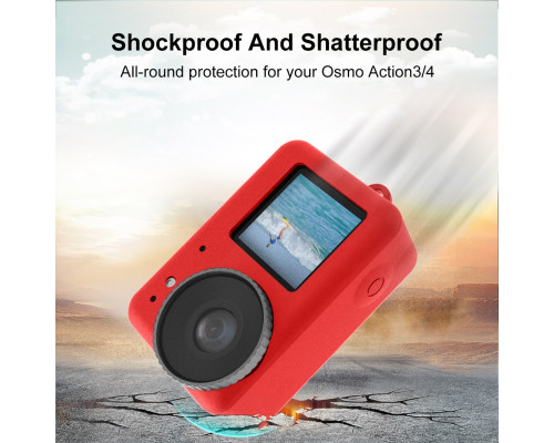 Силиконовый чехол, футляр с крышкой на объектив для экшн камер DJI OSMO Action 3, 4, 5 - красный код (MCGP01)