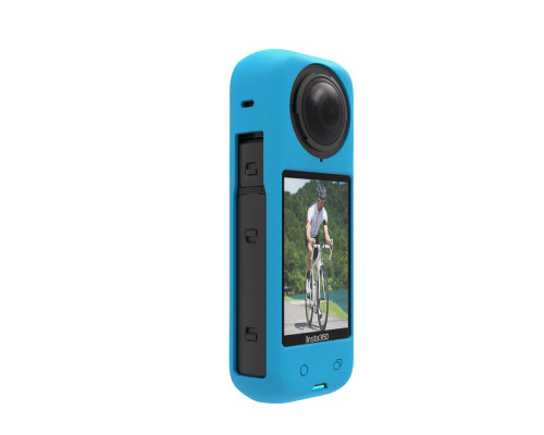 Силиконовый чехол для камеры Insta360 X4 и крышка-колпачок для объектива - голубой