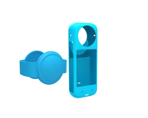 Силиконовый чехол для камеры Insta360 X4 и крышка-колпачок для объектива - голубой