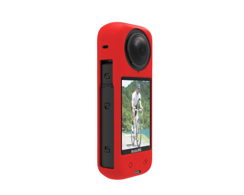 Силиконовый чехол для камеры Insta360 X4 и крышка-колпачок для объектива - красный