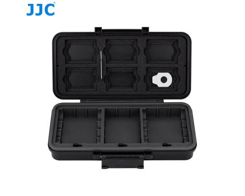 Защитный бокс JJC JBC-K3 на 3 аккумулятора камер, батареек AA и карт памяти SD / CF express Type-A и B / XQD