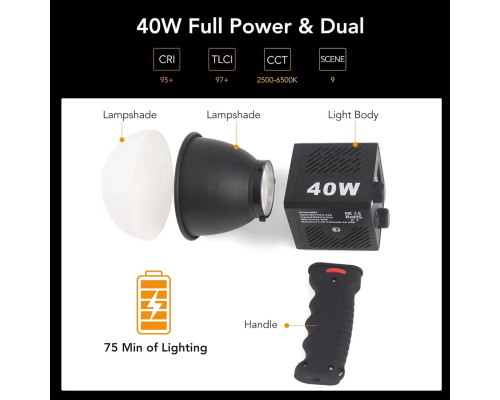 LED свет, осветитель, студийный свет M60 40W (2500-6500K) с встроенным аккумулятором на 3400 ma и держателем