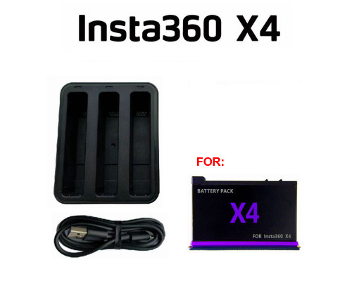 Комплект: зарядное устройство для 3-х аккумуляторов Insta360 X4 + 1 аккумулятор
