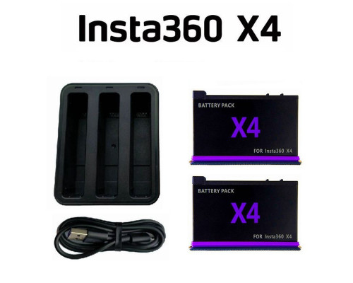 Комплект: зарядное устройство для 3-х аккумуляторов Insta360 X4 + 2 аккумулятор
