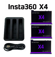 Комплект: зарядное устройство для 3-х аккумуляторов Insta360 X4 + 3 аккумулятора