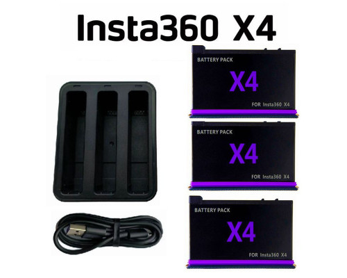 Комплект: зарядное устройство для 3-х аккумуляторов Insta360 X4 + 3 аккумулятора