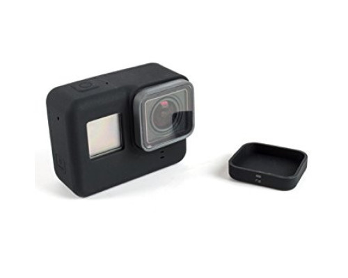 Силіконовий чохол, футляр з кришкою на об'єктив для екшн камер GoPro Hero 5, 6, 7 - чорний (код № XTGP347)