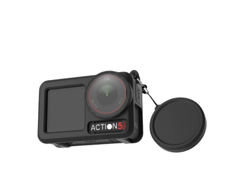 Силиконовый защитный чехол с крышкой-колпачком для камер DJI Action 5 Pro / Action 4 / Action 3 - черный