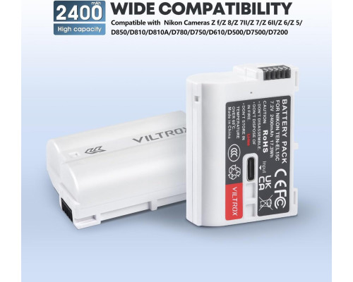 Аккумулятор Viltrox TEN-EL15C (EN-EL15, EN-EL15A, EN-EL15B, EN-EL15C) для камер Nikon - с TYPE-C разъемом