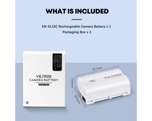 Аккумулятор Viltrox TEN-EL15C (EN-EL15, EN-EL15A, EN-EL15B, EN-EL15C) для камер Nikon - с TYPE-C разъемом