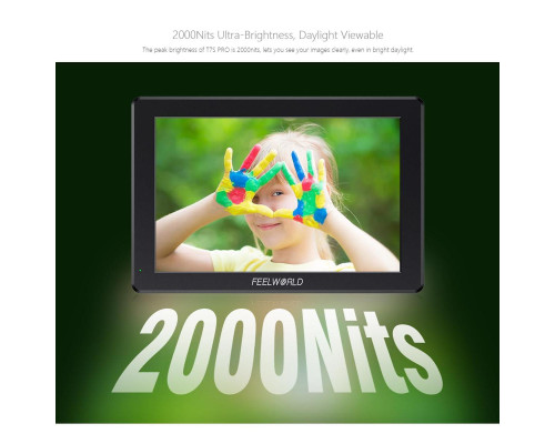 Накамерный монитор, дисплей FeelWorld 7" дюймовый T7S PRO, 2000 cd/m2, 3G SDI 4K HDMI 60 - алюминиевый корпус