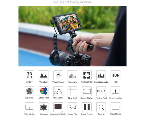Накамерный монитор, дисплей FeelWorld 6" дюймовый T6, 450 cd/m2, HDMI 4K, 1920x1080 IPS - альминиевый корпус
