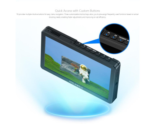 Накамерный монитор, дисплей FeelWorld 6" дюймовый T6, 450 cd/m2, HDMI 4K, 1920x1080 IPS - альминиевый корпус