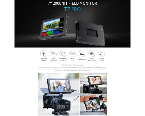 Накамерный монитор, дисплей FeelWorld 7" дюймовый T7 PRO, 2000 cd/m2, 4K HDMI 60 - алюминиевый корпус