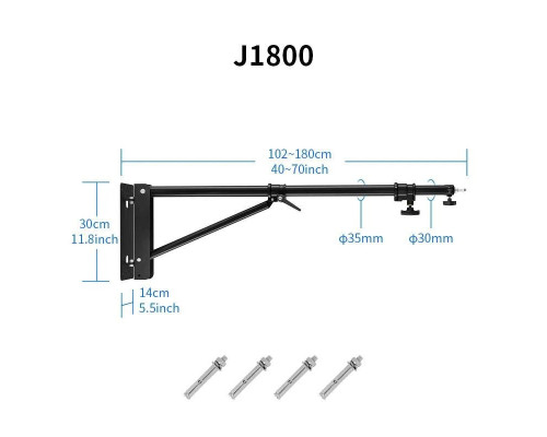 Настенный раздвижной кронштейн-крепление Selens J1800 (102-180 см) для студийного оборудования