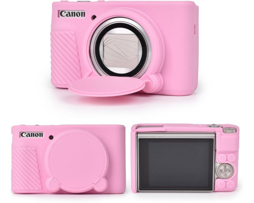 Защитный силиконовый чехол с крышкой для фотоаппаратов CANON Powershot SX740, SX730 - розовый