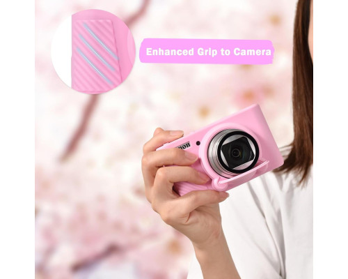 Защитный силиконовый чехол с крышкой для фотоаппаратов CANON Powershot SX740, SX730 - розовый