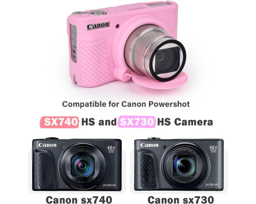 Защитный силиконовый чехол с крышкой для фотоаппаратов CANON Powershot SX740, SX730 - розовый
