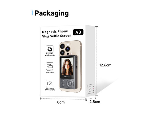 A3 Vlog Selfie Monitor — магнитный экран для селфи и стримов для задней камеры смартфона - черный