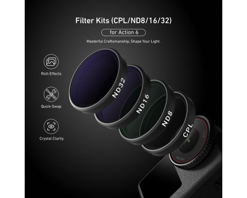Набор светофильтров Telesin (CPL+ND8+ND16+ND32) для DJI Osmo Action 6 (код S5-FLT-40) - 4 шт
