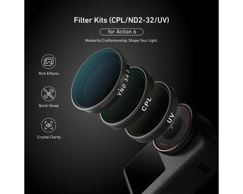Набор светофильтров Telesin (CPL+VND (ND2-ND32)+UV) для DJI Osmo Action 6 (код S5-FLT-41) - 3 шт