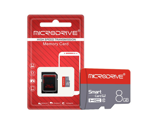 Карта памяти Microdrive Micro SD/TF 8 GB (10 class) с адаптером для SD