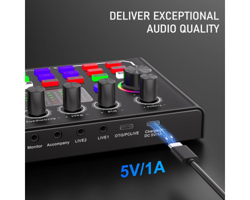 Внешняя звуковая карта F009, аудиоинтерфейс, микшер, Bluetooth адаптер Live Sound Card USB-гарнитура для микрофона Voice Changer