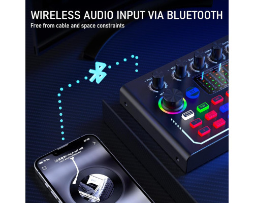 Внешняя звуковая карта F009, аудиоинтерфейс, микшер, Bluetooth адаптер Live Sound Card USB-гарнитура для микрофона Voice Changer