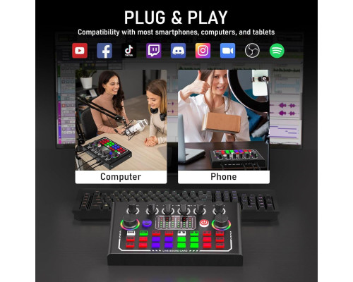 Внешняя звуковая карта F009, аудиоинтерфейс, микшер, Bluetooth адаптер Live Sound Card USB-гарнитура для микрофона Voice Changer