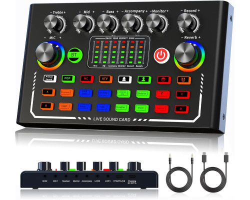 Внешняя звуковая карта F009, аудиоинтерфейс, микшер, Bluetooth адаптер Live Sound Card USB-гарнитура для микрофона Voice Changer