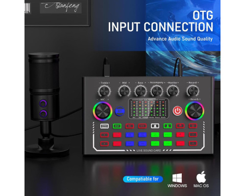 Внешняя звуковая карта F009, аудиоинтерфейс, микшер, Bluetooth адаптер Live Sound Card USB-гарнитура для микрофона Voice Changer