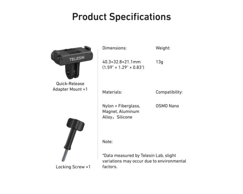 Магнитный адаптер TELESIN с двумя захватами для DJI OSMO Nano, DJI Osmo Action 6 (код № S7-JBK-25-TDJ)