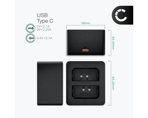 Зарядное устройство с USB - TYPE-C для 2-х аккумуляторов Leica BP-SCL5 (Leica 24003) для камер Leica M10, M10P, M10R