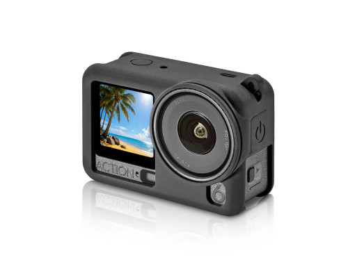 Силиконовый чехол, футляр с крышкой на объектив для экшн камер DJI OSMO Action 6 - черный