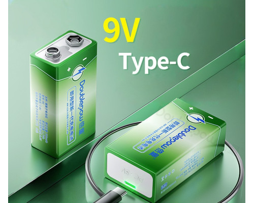 2 аккумулятора типа Крона 6F22 (CR-9V) 9 Вольт (2 шт) - с разъемом TYPE-C Doublepow 3700 mwh  + кабель TYPE-C + бокс