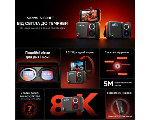 Экшн-камера SJCAM SJ30 Dual Lens - комплектация Standard Combo — экшн-камера 8K с двумя объективами и поворотным экраном