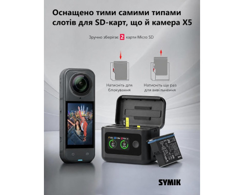 Зарядное устройство с LCD дисплеем (charge hub) JH-X5-LCD02 для 2-х аккумуляторов Insta360 X5