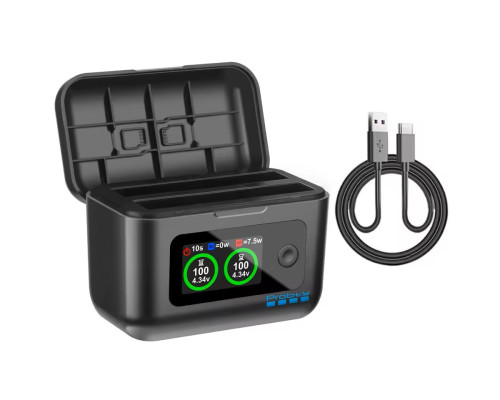 Зарядное устройство с LCD дисплеем (charge hub) JH-X5-LCD02 для 2-х аккумуляторов Insta360 X5