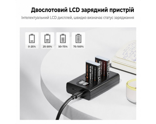 Комплект K&F Concept (KF28.0043) NB-13L (2 аккумулятора + двухканальное зарядное устройство с LCD-дисплеем) для камер Canon