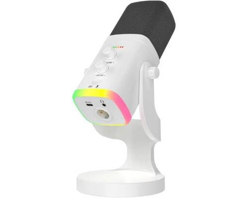 YU8 динамический игровой микрофон для ПК, USB/XLR с шумоподавлением и RGB игровых консолей и смарт-устройств, стриминга - белый
