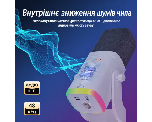 YU8 динамический игровой микрофон для ПК, USB/XLR с шумоподавлением и RGB игровых консолей и смарт-устройств, стриминга - белый