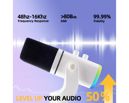 YU8 динамический игровой микрофон для ПК, USB/XLR с шумоподавлением и RGB игровых консолей и смарт-устройств, стриминга - черный