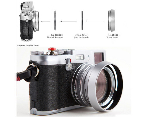 Адаптер LA-49X100 для установки светофильтра и бленды на FujiFilm X100VI, X100V, X100F, X100T, X100S, X100, X70 (металлик)