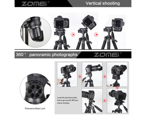 Штатив фірми ZOMEI для фотоапаратів - Q111 + головка - колір металік
